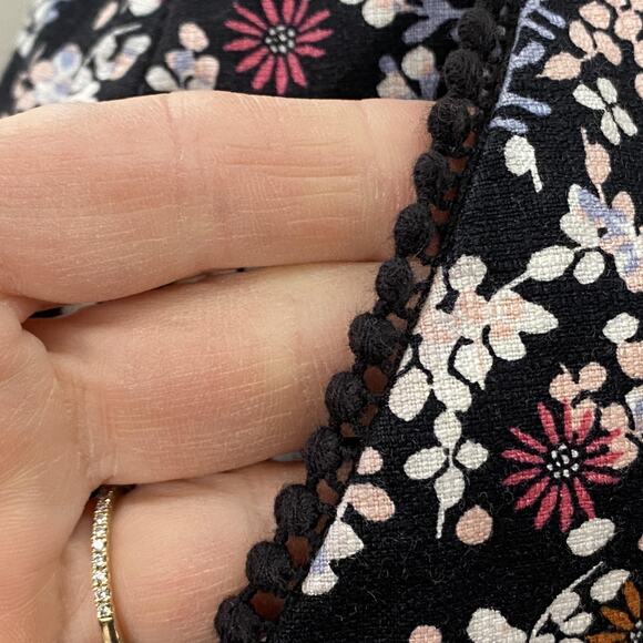 LOFT Skirt Womens 8 Black Dark Ditsy Floral Mini Pom Trim Pockets Retro Boho - Picture 4 of 11